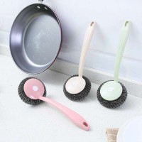 Kitchen Long Handle Cleaning Brush Oil Wash Pot Brush With Wire Ball