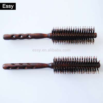 custom round wooden handle hair brush